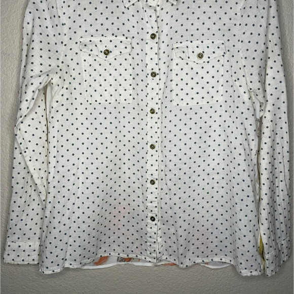 EN Creme Multi Print Blouse Womens Small S Button Up Roll Tab High Low Colorful - Picture 7 of 12